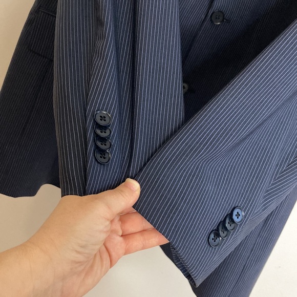 Coppley Suit Mens 44T 38 x 31 Navy Blue Pinstripe Wool 2 Piece Blazer Pants - Picture 7 of 16